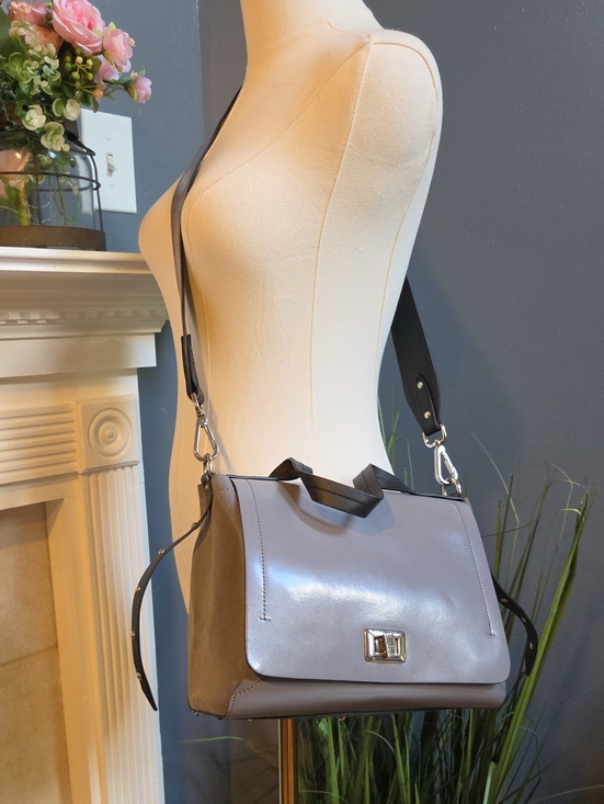 NICOLI Handbags - NICOLI Gray Leather Shoulder Bag with Black Strap